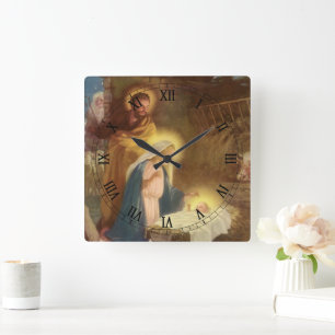 Weihnachtliche Geburt Christi, Maria Josef Jesuski Quadratische Wanduhr