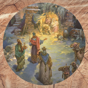 Weihnachtliche Geburt Christi mit den heiligen dre Runder Aufkleber