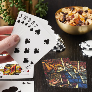 Weihnachtliche Geburtsszene in Buntglas Spielkarten