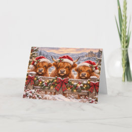 Weihnachtliche Highland-Rinder – Festliche Aquarel Karte