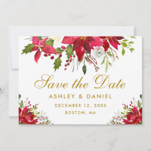 Weihnachtliche Hochzeit Poinsettia Floral Gold Save The Date