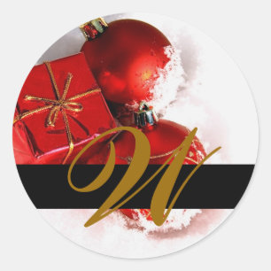 Weihnachtliche Hochzeitsmonogramm-Einladung & Guns Runder Aufkleber