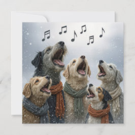 weihnachtliche Hunde beim Singen in Schneeflocken Karte