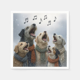 weihnachtliche Hunde beim Singen in Schneeflocken Serviette