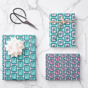 Weihnachtliche Icon-Raster - Fröhliche und helle F Geschenkpapier Set