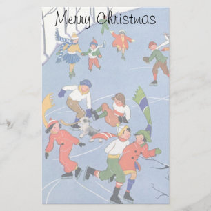 Weihnachtliche Kinder beim Eislaufen auf einem See Briefpapier