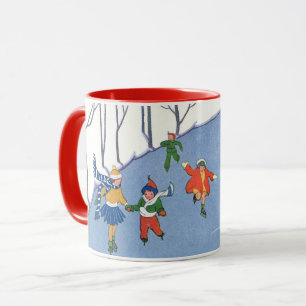 Weihnachtliche Kinder beim Eislaufen auf einem See Tasse