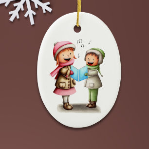 Weihnachtliche Kinder beim Weihnachtsliedersingen Keramik Ornament