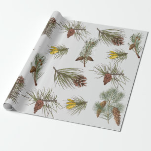 Weihnachtliche Naturdekoration mit Zapfen und Zwei Geschenkpapier