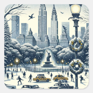Weihnachtliche New Yorker Eleganz - Anpassbare Wei Quadratischer Aufkleber