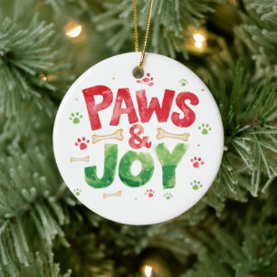 Weihnachtliche "Pfoten und Freude" Weihnachts-Tier Keramik Ornament