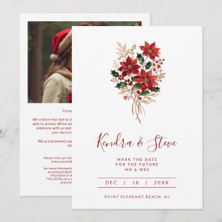 Weihnachtliche Poinsettien-Hochzeitsfoto-Christmas Save The Date