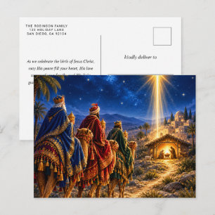 Weihnachtliche religiöse Geburtsszene Blau Gold Feiertagspostkarte