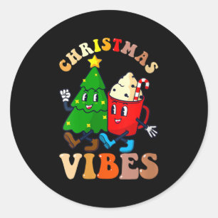Weihnachtliche Retro-Vibes Damen mit süßem Tannenb Runder Aufkleber