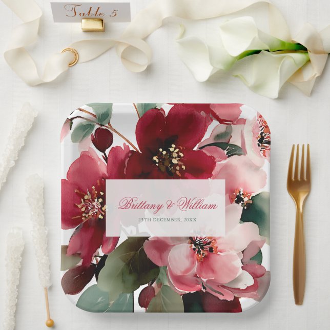  Weihnachtliche rote Blumenhochzeit  Pappteller (Hochzeit)