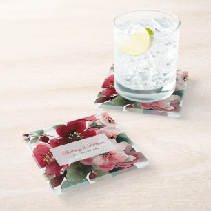  Weihnachtliche rote Floral-Hochzeit  Glasuntersetzer