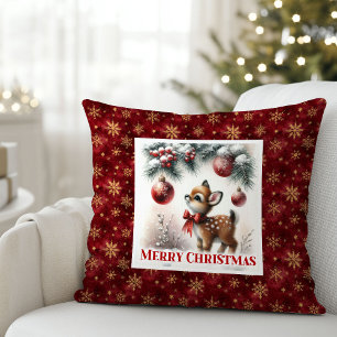 Weihnachtliche Schneeszene Baby-Rehkitz Weihnachts Kissen