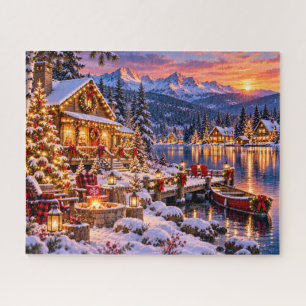 Weihnachtliche Seeblockhütte