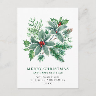 Weihnachtliche Stechpalmen-Beeren-Weihnachtsgrüße  Postkarte