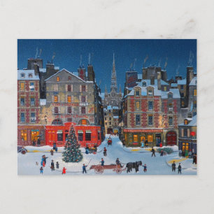 Weihnachtliche Straßenszene in einer alten Stadt Postkarte