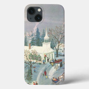 Weihnachtliche Szene, Menschen auf dem Weg zur Kir iPhone 13 Hülle