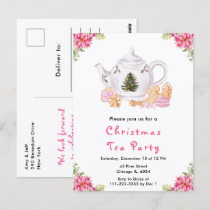 Weihnachtliche Tee-Party in Rosa Postkarte