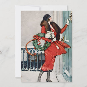 Weihnachtliche Türschwellen-Illustration im Vintag Einladung