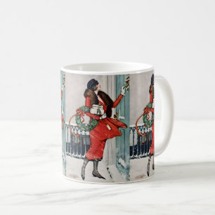 Weihnachtliche Türschwellen-Illustration im Vintag Kaffeetasse