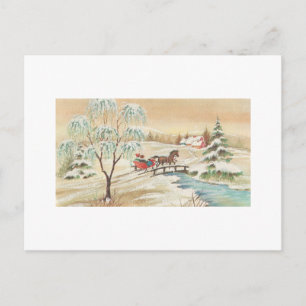 Weihnachtliche Vintage-Schlittenfahrt-Szene Feiertagspostkarte