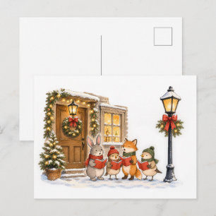 Weihnachtliche Waldtiere-Christmas-Caroler für die Postkarte