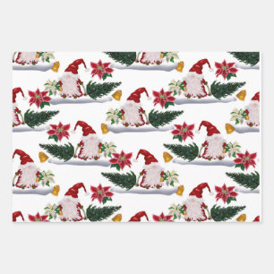 Weihnachtliche Weihnachtsgnome, Poinsettie und Glo Geschenkpapier Set
