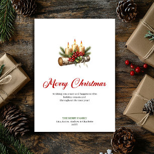 Weihnachtliche Weihnachtskerzen rustikales Grün Ka Feiertagskarte