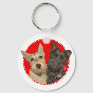 Weihnachtliche Weizenfarbene und Schwarze Scotties Schlüsselanhänger