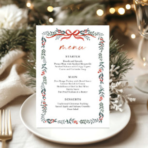 Weihnachtliche Whimsical-Rotband-Kranz-Dinnerparty Menükarte
