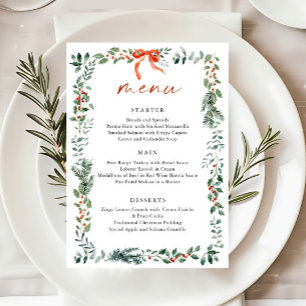 Weihnachtliche Whimsical-Rotband-Kranz-Dinnerparty Menükarte