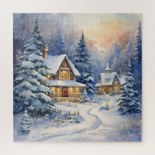 Weihnachtliche Winterhäuser und Weg