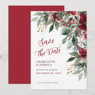 Weihnachtliche Winterhochzeit rote Stechpalme und Save The Date