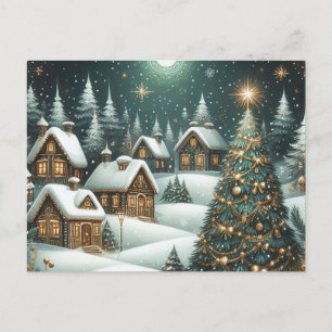 Weihnachtliche Winterlandschaft Dorf & Sternennach Postkarte