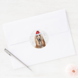 Weihnachtlicher Afghan Hound Hund Woof Wort Kunst Runder Aufkleber