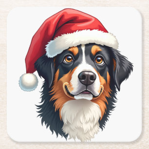 Weihnachtlicher Berner Sennenhund mit Santa-Hut Rechteckiger Pappuntersetzer