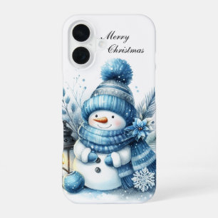 Weihnachtlicher blauer Schneemann anpassbar iPhone 16 Hülle
