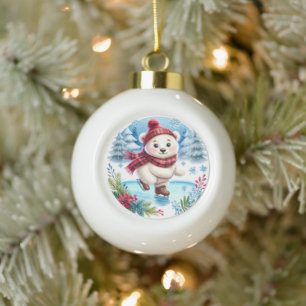 Weihnachtlicher Eislaufender Eisbär Keramik Kugel-Ornament