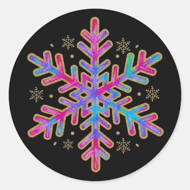 Weihnachtlicher Glitter-Farbiger Schneeflock Runder Aufkleber (Vorderseite)