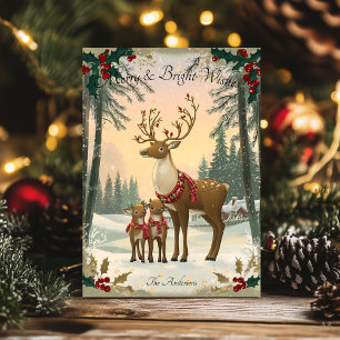 Weihnachtlicher Gruß mit Hirschfamilie Einladung
