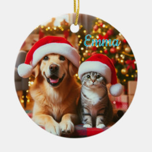 Weihnachtlicher Hund und Katze Weihnachten Keramik Ornament