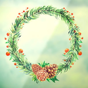 Weihnachtlicher Kiefernzweig Tannenzapfen Stechpal Fensteraufkleber