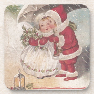 Weihnachtlicher Kuss im Vintage-Stil Untersetzer