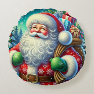 Weihnachtlicher Nikolaus mit Geschenksack Rundes Kissen