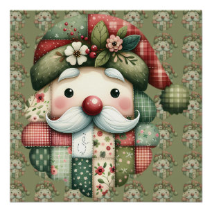 Weihnachtlicher Patchwork-Weihnachtsmann im Volksk Poster