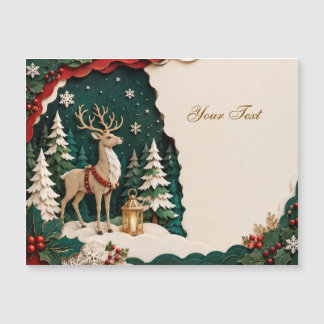 Weihnachtlicher Rentier Wald Rahmen Magnetkarte